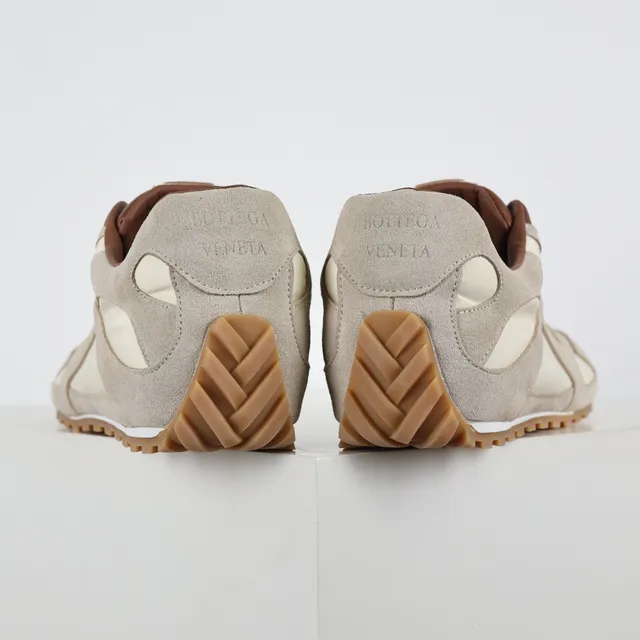 Beige Brown Layered Suede And Textile Upper Gum Rubber Sole Sneakers 8