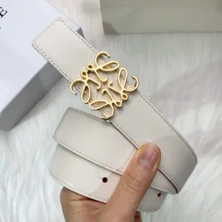 Beige Gold Off-White Smooth Interlocking Logo Buckle Leather Belt
