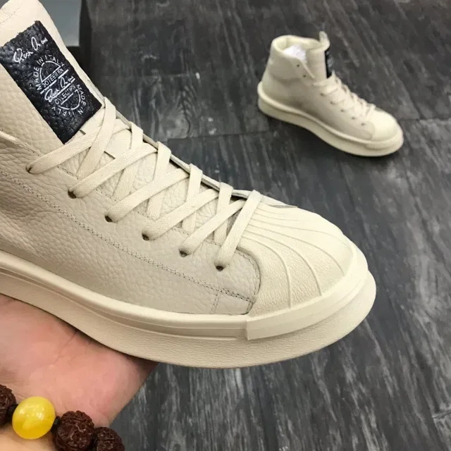 Beige High-Top Pebbled Leather Upper Lifestyle Sneakers 6