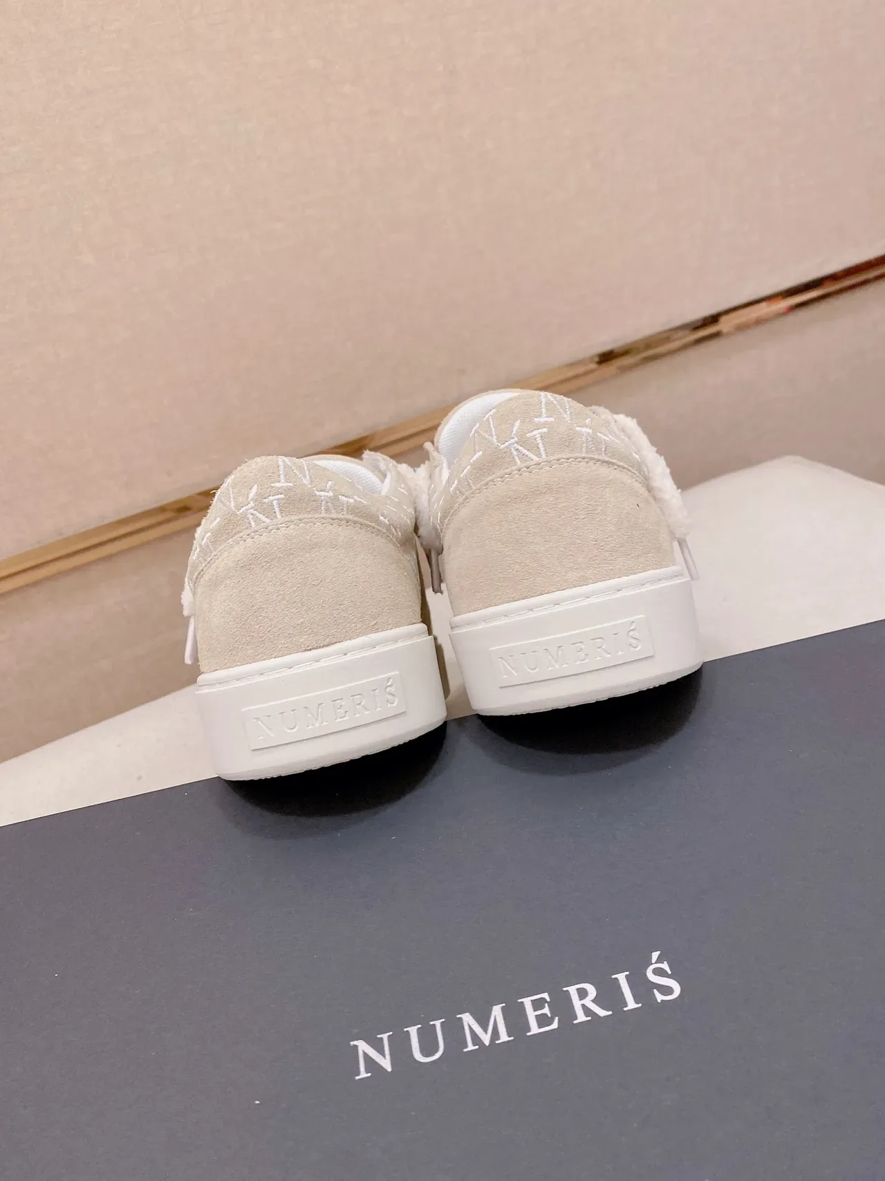 Beige Monogrammed Suede Laceless Platform Sneaker 3