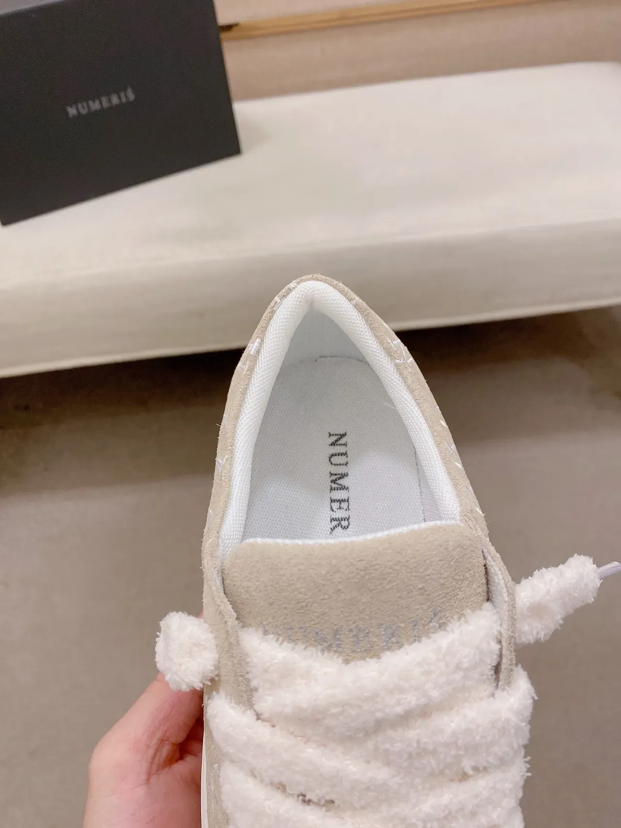 Beige Monogrammed Suede Laceless Platform Sneaker 4