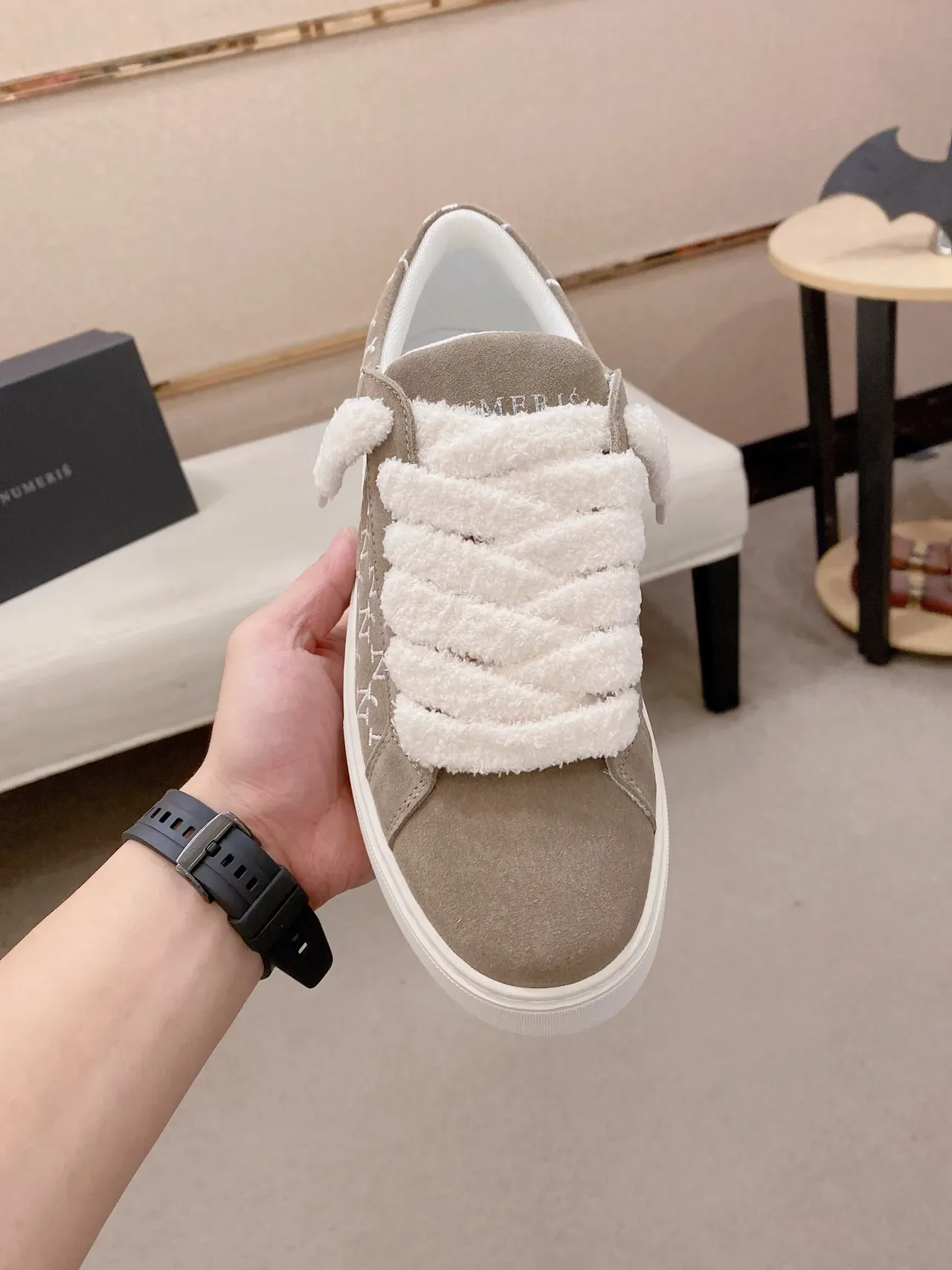 Beige Monogrammed Suede Slip-On Platform Sneaker 2