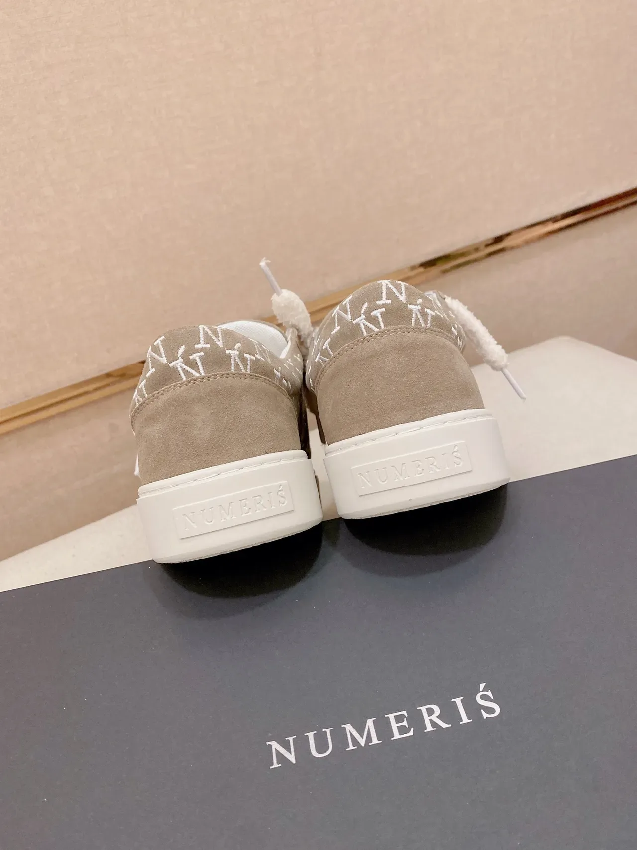 Beige Monogrammed Suede Slip-On Platform Sneaker 3