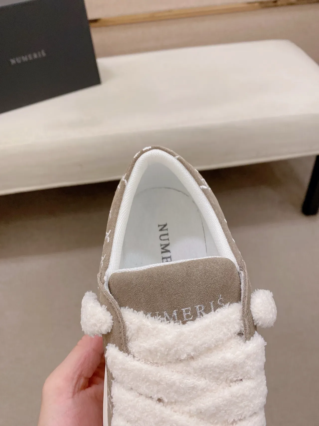 Beige Monogrammed Suede Slip-On Platform Sneaker 4