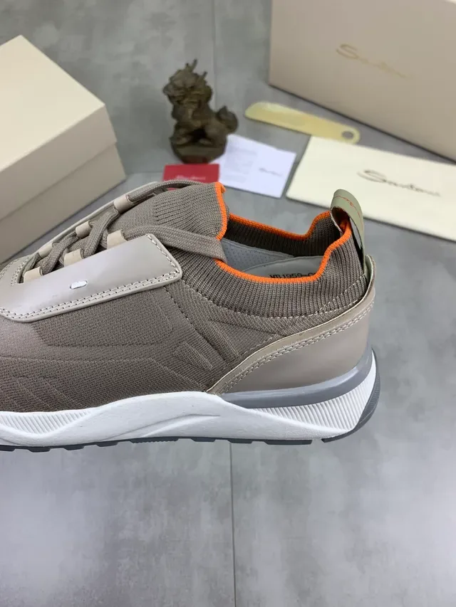 Beige Orange Knit Upper Contrasting Collar Sneakers 3