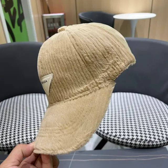Beige Plush Corduroy Ear-Warming Headband Hat 9