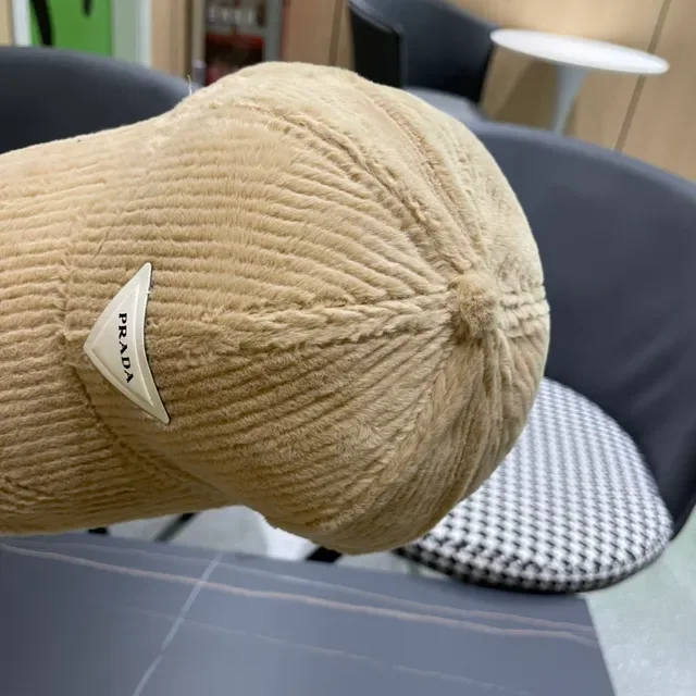 Beige Plush Corduroy Ear-Warming Headband Hat 10