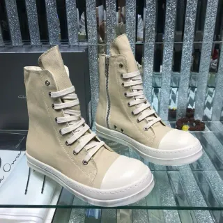 Beige White Canvas Upper Zipper Closure Ankle Boots