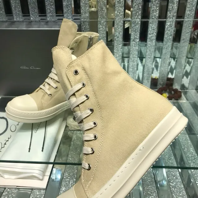 Beige White Canvas Upper Zipper Closure Ankle Boots 3