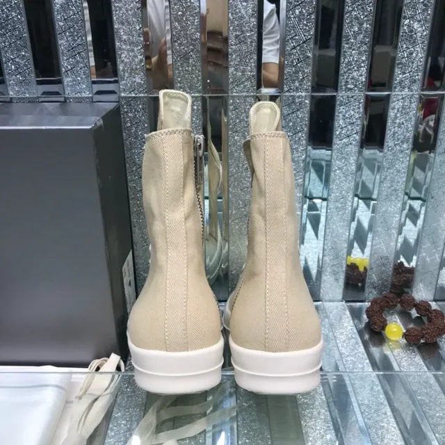 Beige White Canvas Upper Zipper Closure Ankle Boots 6