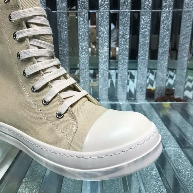 Beige White Canvas Upper Zipper Closure Ankle Boots 8