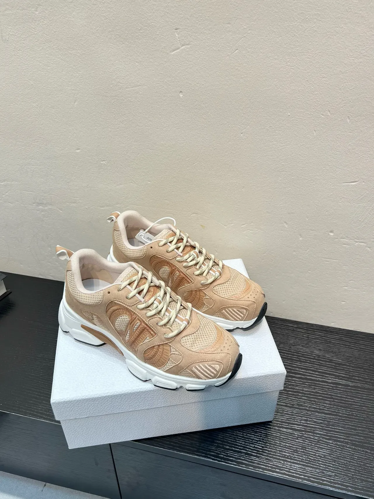 Beige White Chunky Midsole Mixed-Material Upper Sneakers 5