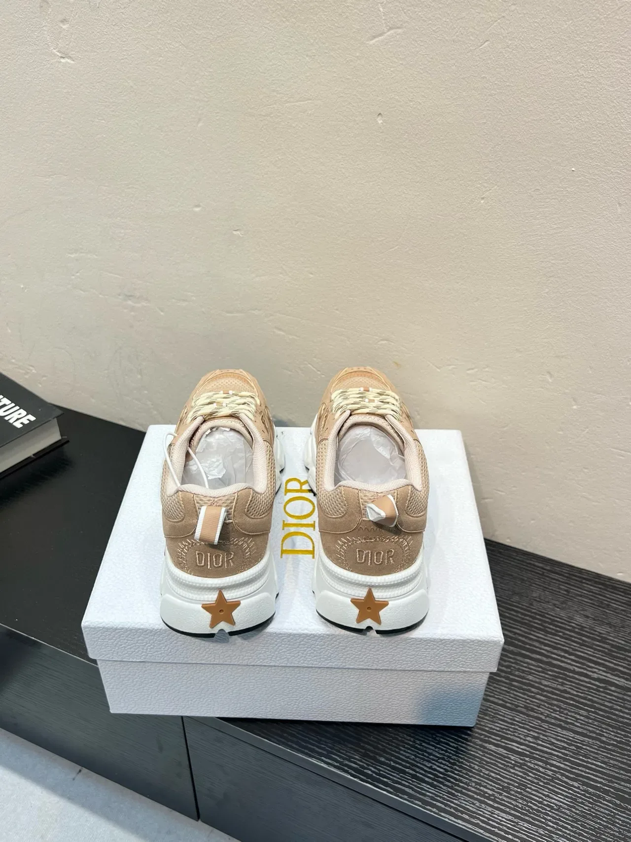 Beige White Chunky Midsole Mixed-Material Upper Sneakers 6