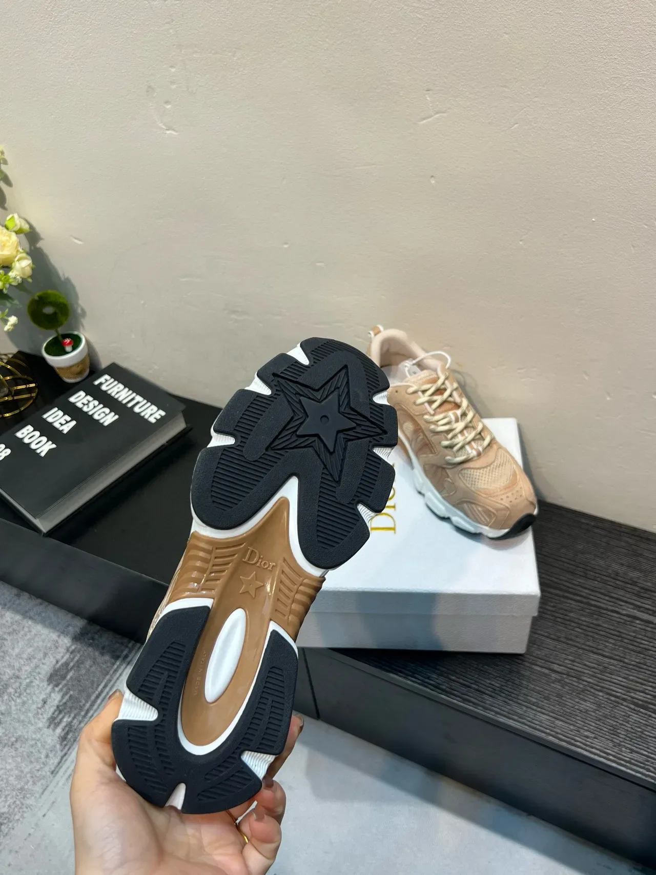 Beige White Chunky Midsole Mixed-Material Upper Sneakers 8