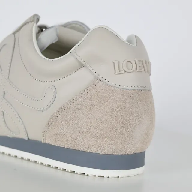 Beige White Mixed Suede And Leather Upper Sculpted Wavy Rubber Toe Cap Sneakers 4