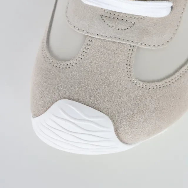 Beige White Mixed Suede And Leather Upper Sculpted Wavy Rubber Toe Cap Sneakers 5
