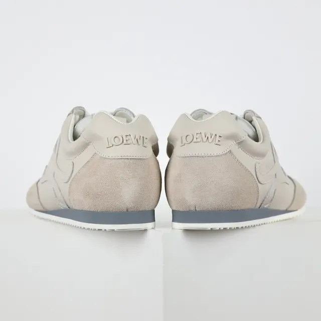 Beige White Mixed Suede And Leather Upper Sculpted Wavy Rubber Toe Cap Sneakers 8