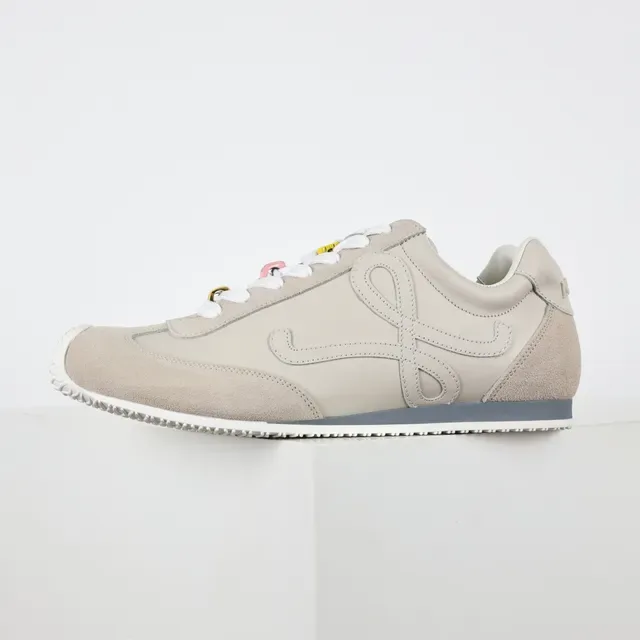 Beige White Mixed Suede And Leather Upper Sculpted Wavy Rubber Toe Cap Sneakers 9