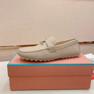 ভূরা সাদা দানাযুক্ত চামড়া Moc-Toe Stitching Loafer
