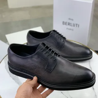 Berluti Black White Cap-Toe Embossed Script Detail Oxford Shoes