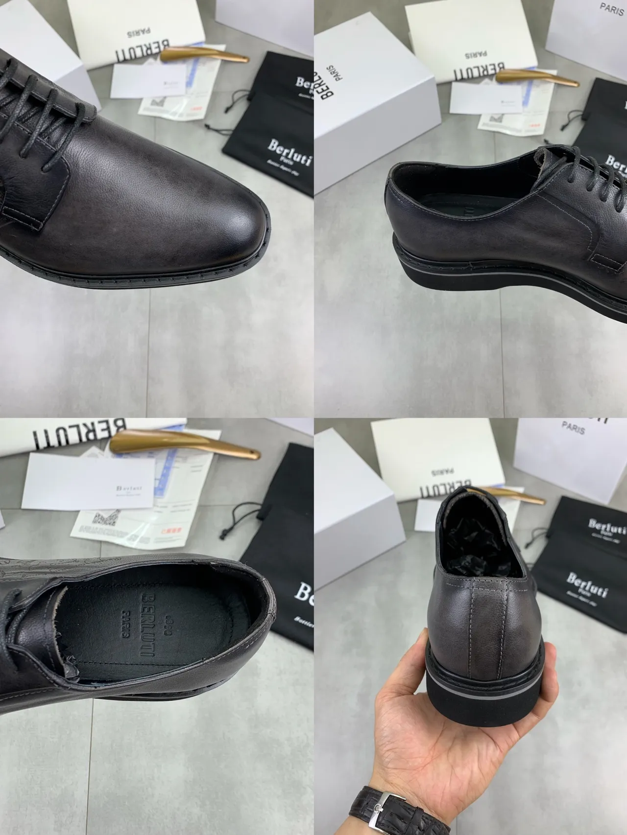 Berluti Sapatos Oxford pretos e brancos com detalhes de script embossed e cap-toe 2