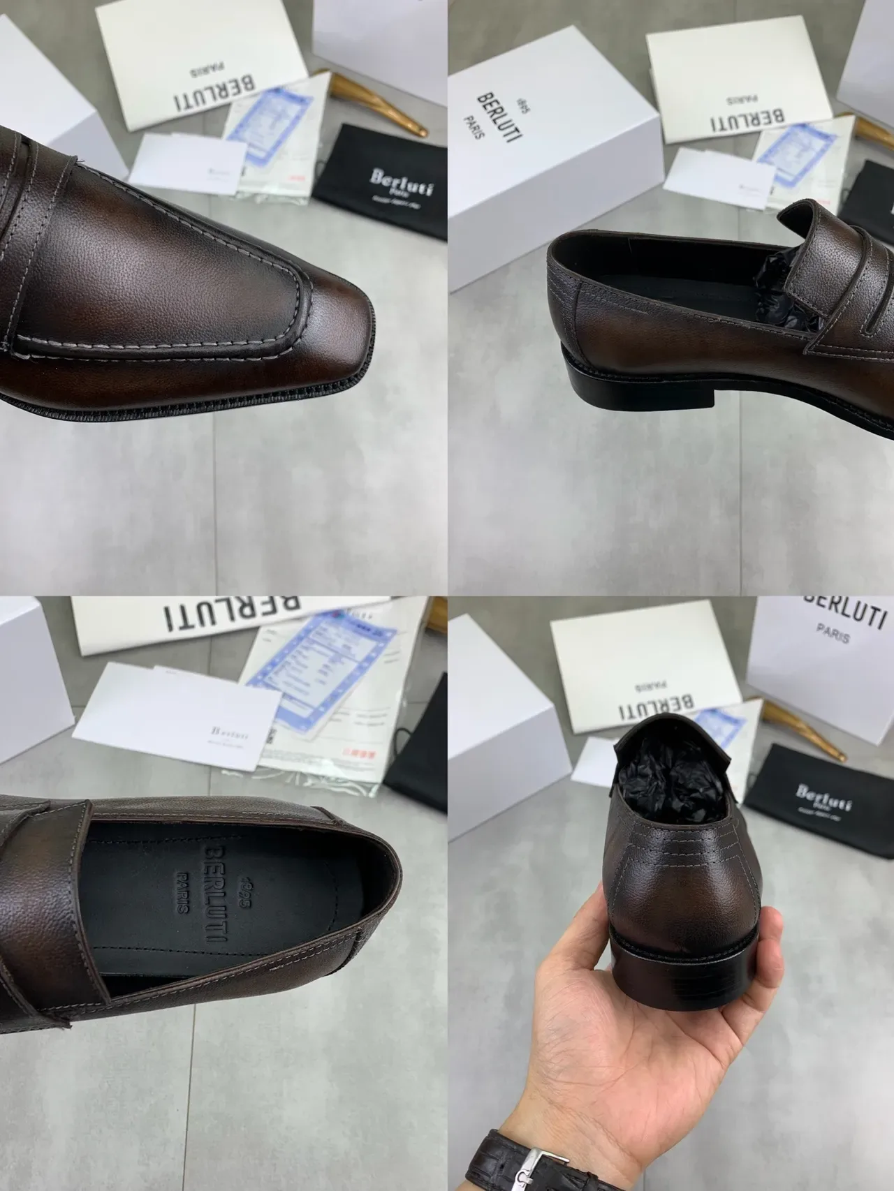 Berluti Brown Black Penny Square Toe Loafer 2