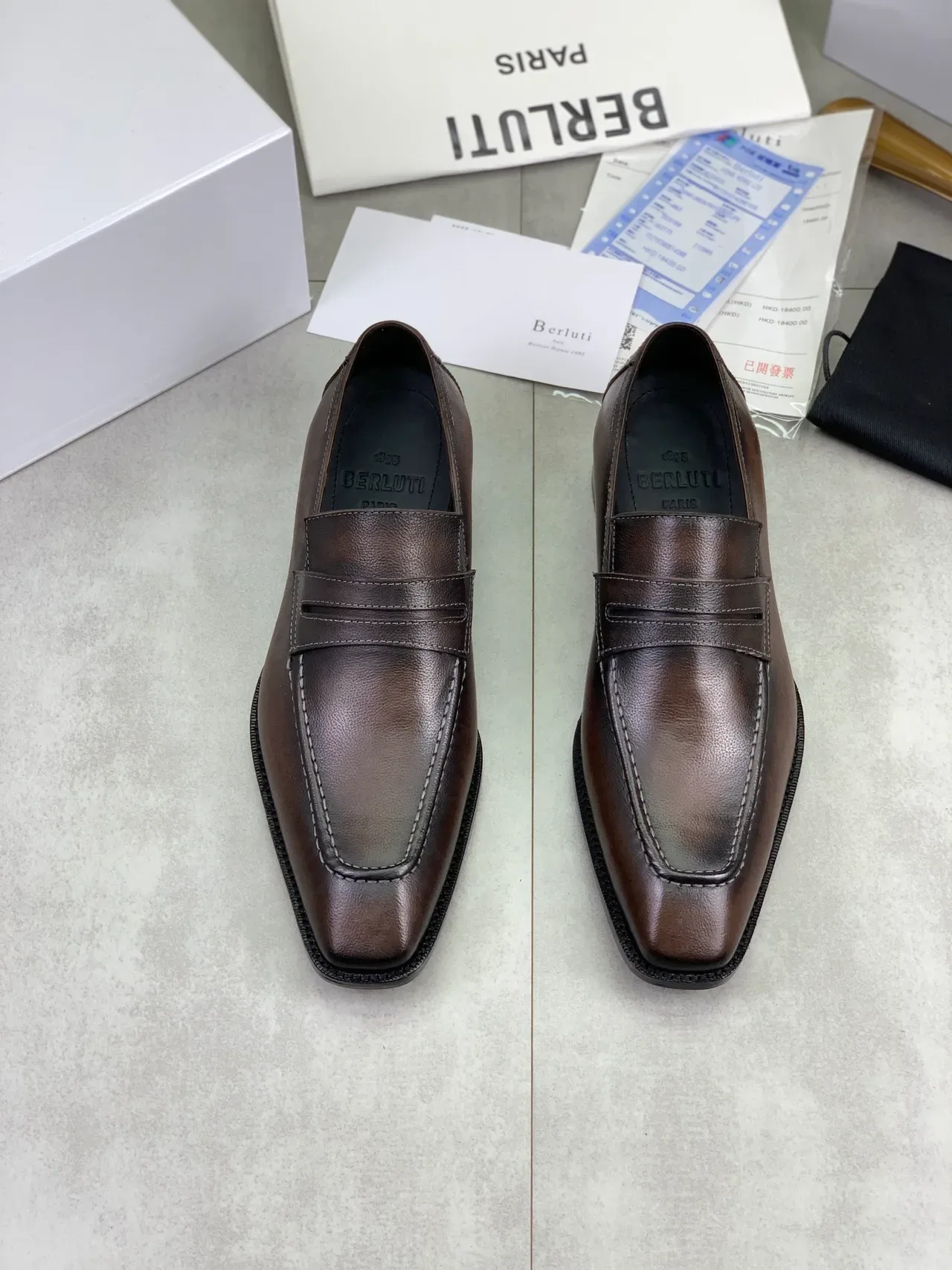 Berluti Brown Black Penny Square Toe Loafer 5