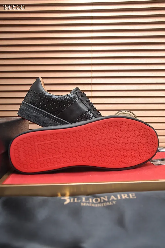 Billionaire Woven Leather Sneaker Black Gold Upper Flat Platform Sole Lifestyle Sneakers 2