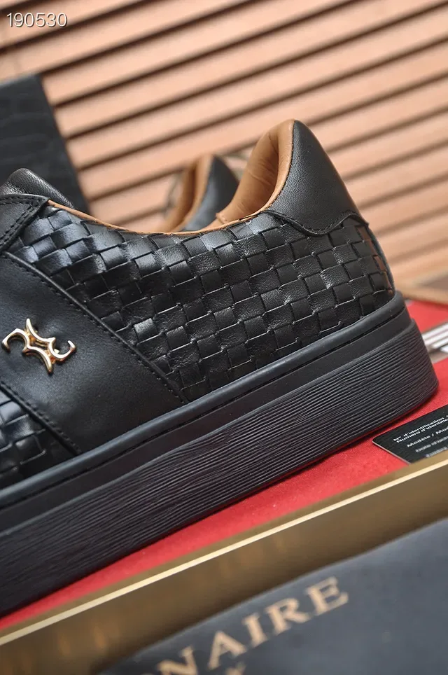 Billionaire Woven Leather Sneaker Black Gold Upper Flat Platform Sole Lifestyle Sneakers 4