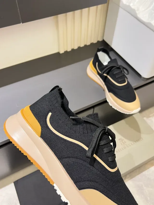 Black and Beige Knit Lifestyle Sneakers 3