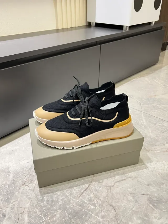 Black and Beige Knit Lifestyle Sneakers 5