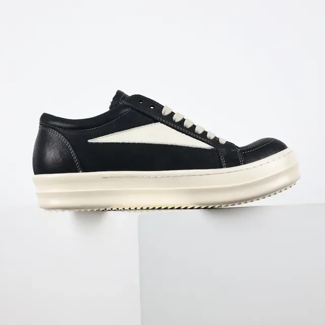 Black and Cream Minimalist Platform Leather Sneaker 7