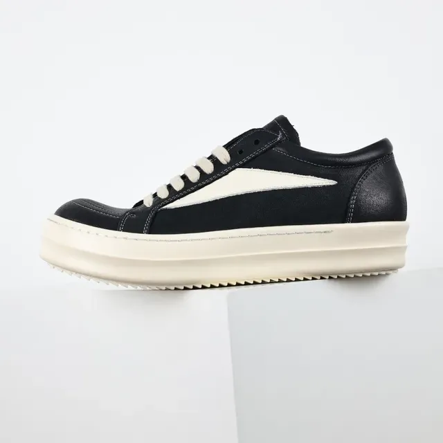 Black and Cream Minimalist Platform Leather Sneaker 9