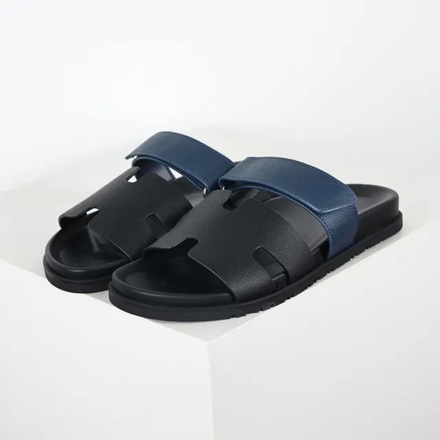 Black and Navy Dual-Strap Slide Casual Sandals 2