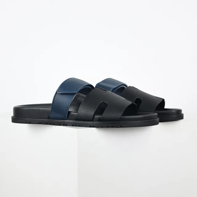 Black and Navy Dual-Strap Slide Casual Sandals 3