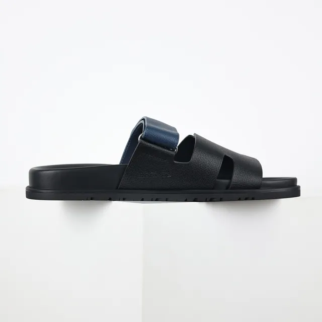 Black and Navy Dual-Strap Slide Casual Sandals 7