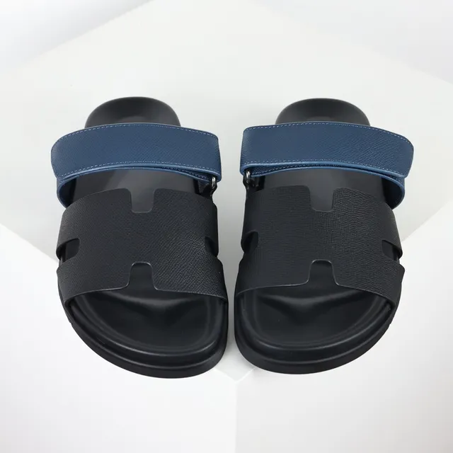 Black and Navy Dual-Strap Slide Casual Sandals 8