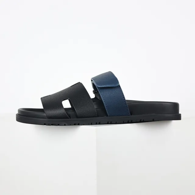 Black and Navy Dual-Strap Slide Casual Sandals 9