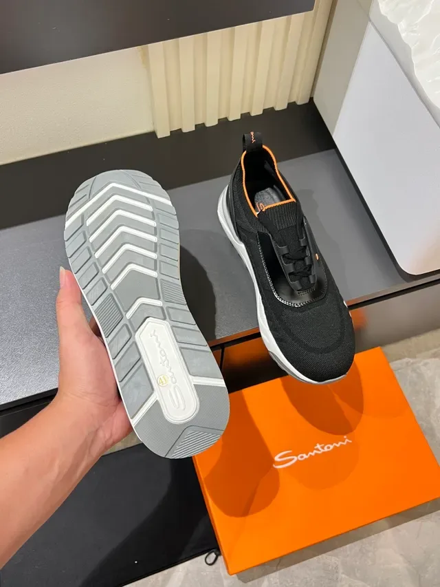 Black and Orange Knit Laceless Strap Sneakers 3