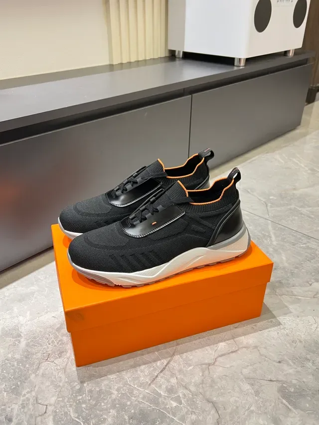 Black and Orange Knit Laceless Strap Sneakers 5