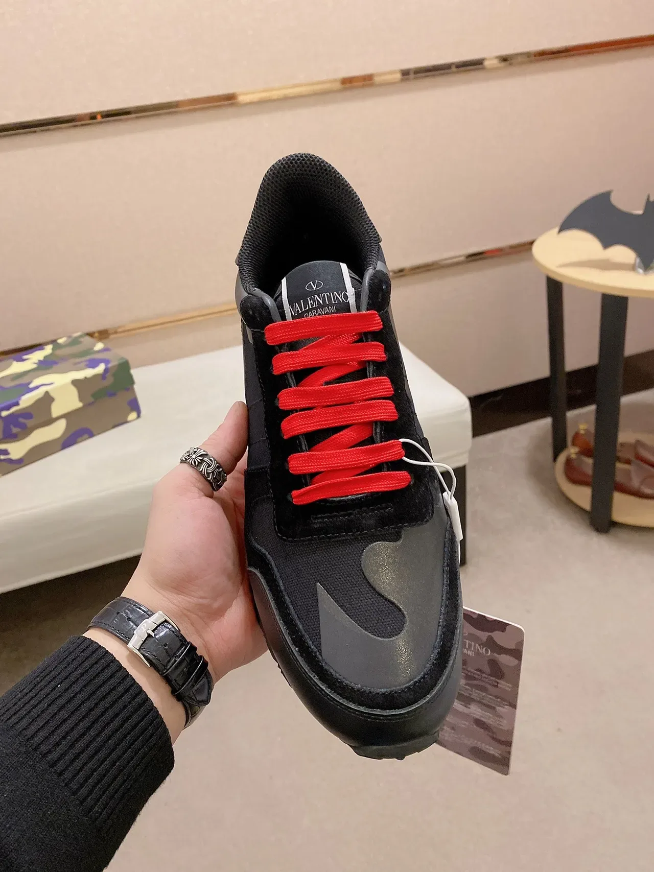 Black and Red Camo-Accent Lifestyle Sneaker 2