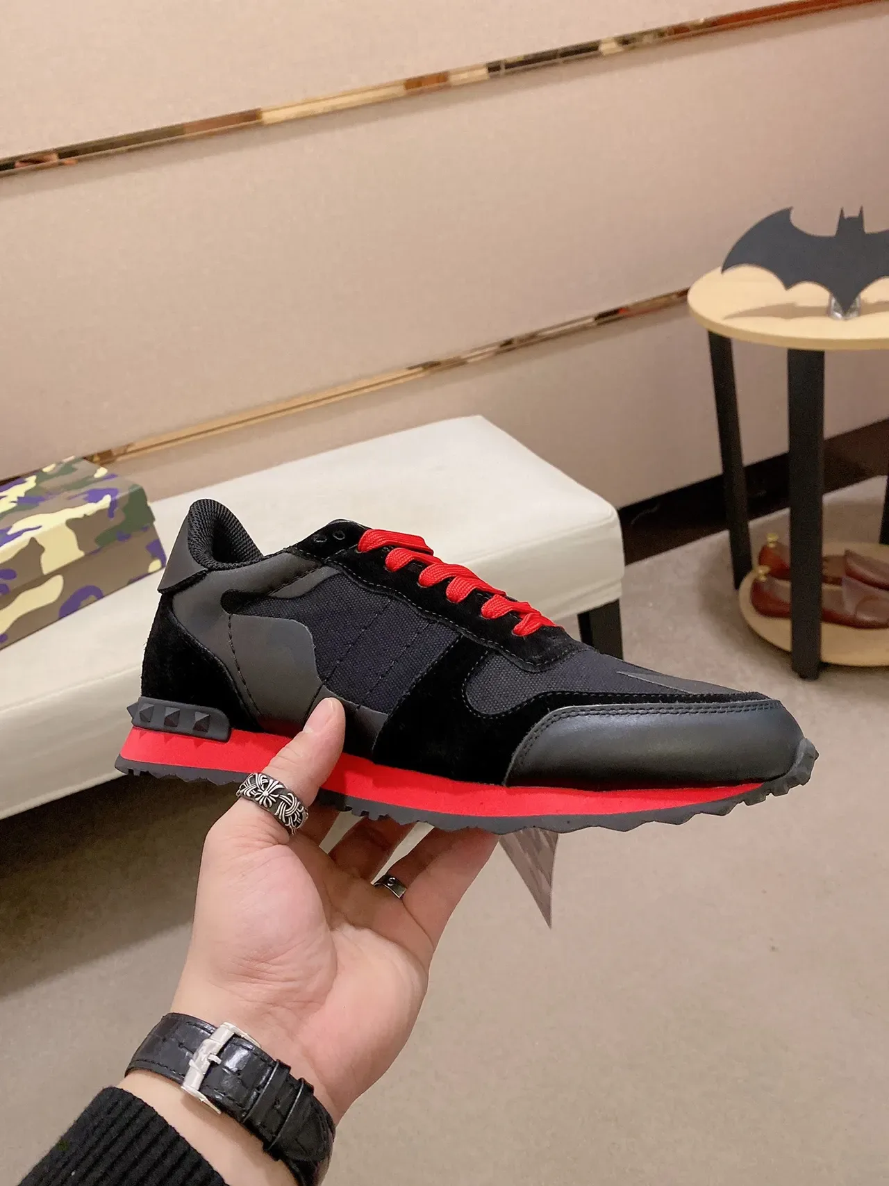 Black and Red Camo-Accent Lifestyle Sneaker 6