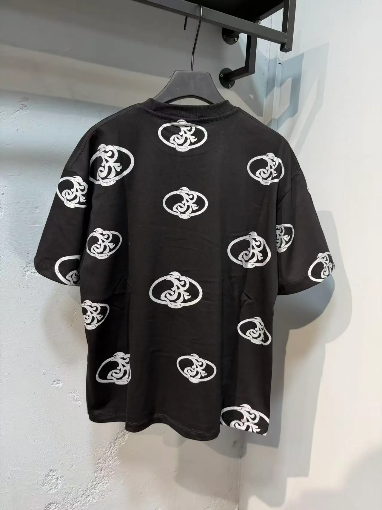 Black and White All-Over Graphic Print Crewneck T-Shirt 3