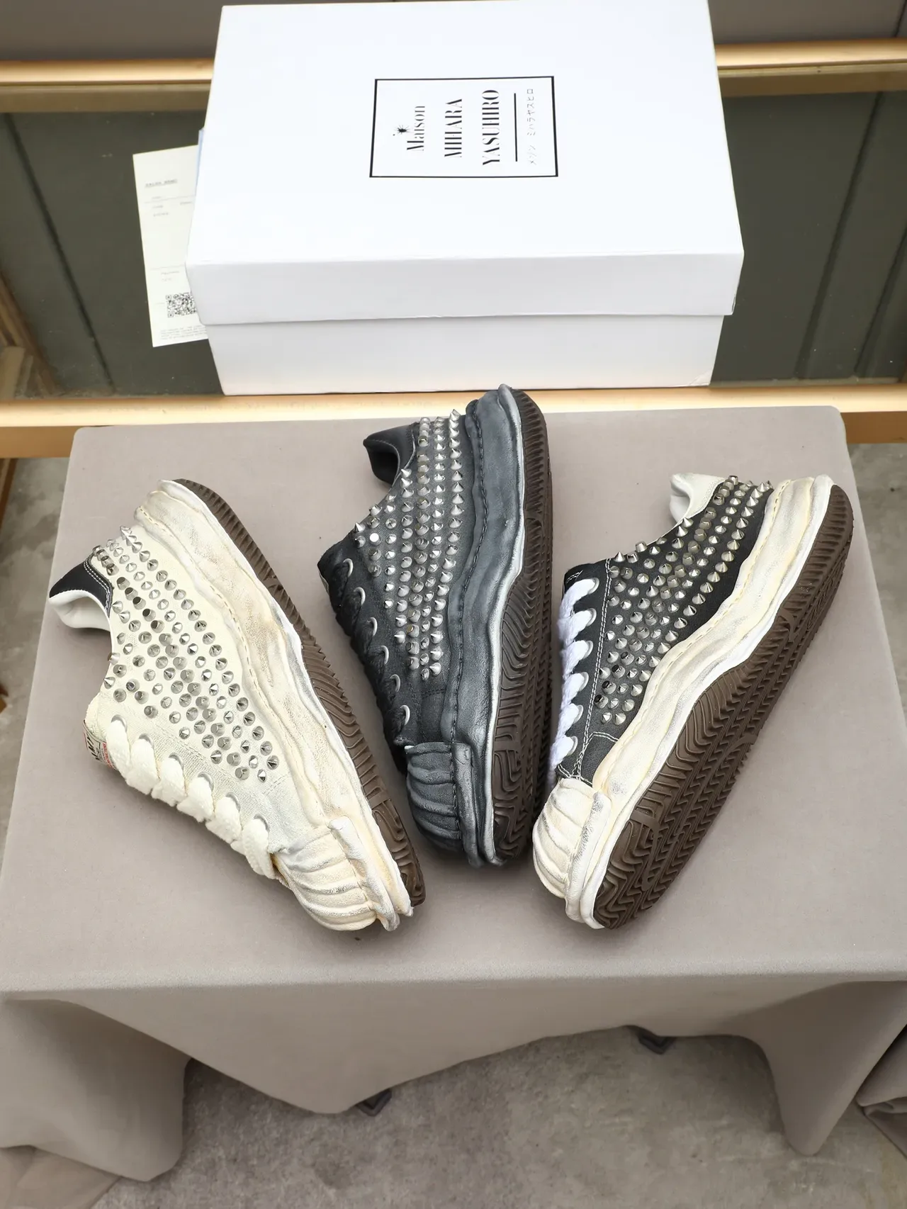 Black and White Studded Canvas Deconstructed Sneaker 2