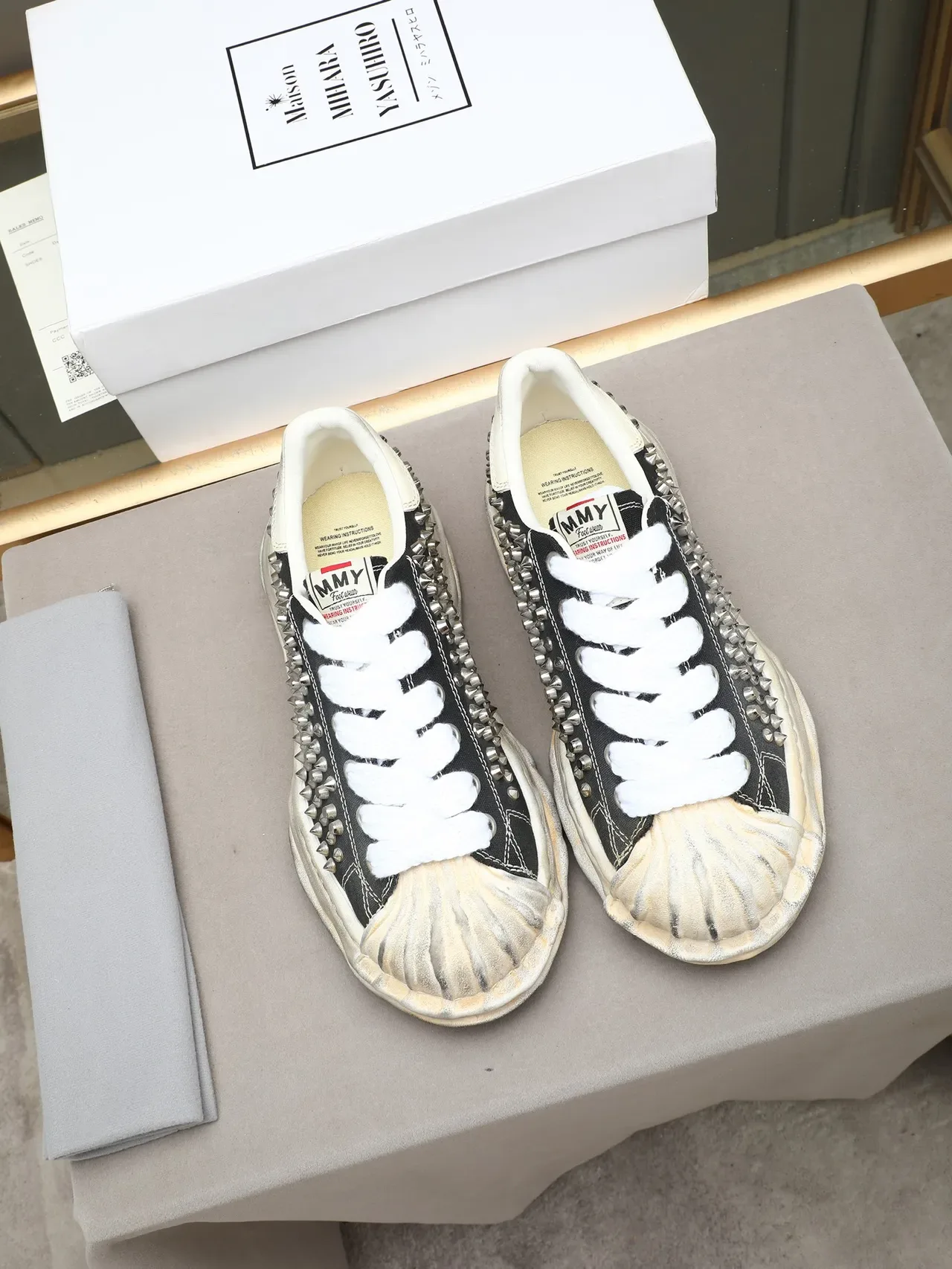 Black and White Studded Canvas Deconstructed Sneaker 3