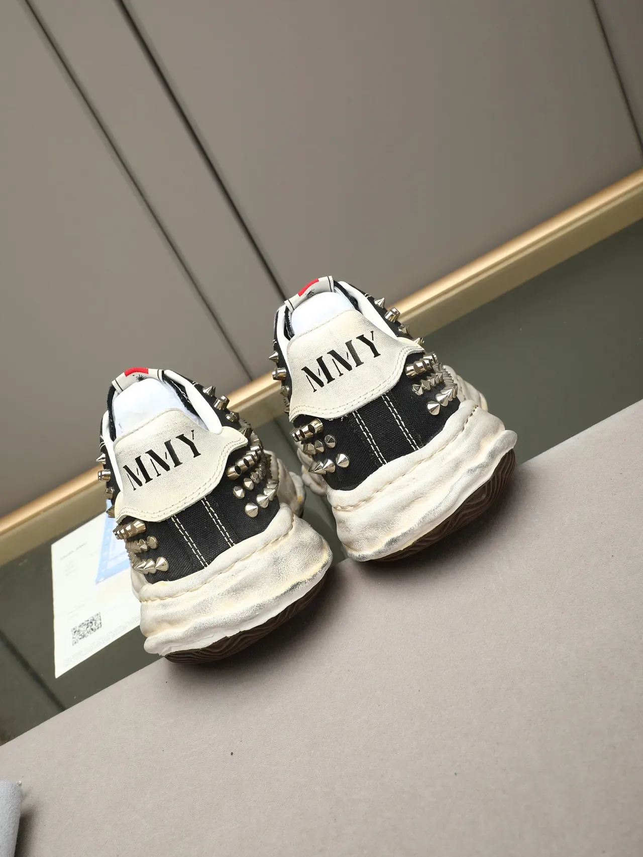 Black and White Studded Canvas Deconstructed Sneaker 4
