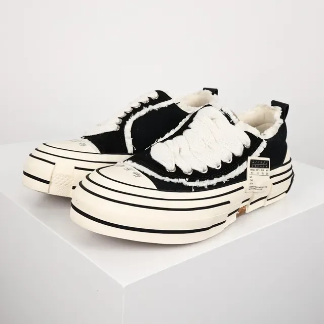 Black Beige Deconstructed Canvas Layered Striped Sole Sneakers 2