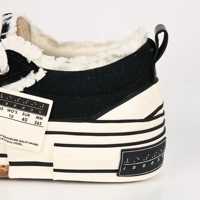 Black Beige Deconstructed Canvas Layered Striped Sole Sneakers 4