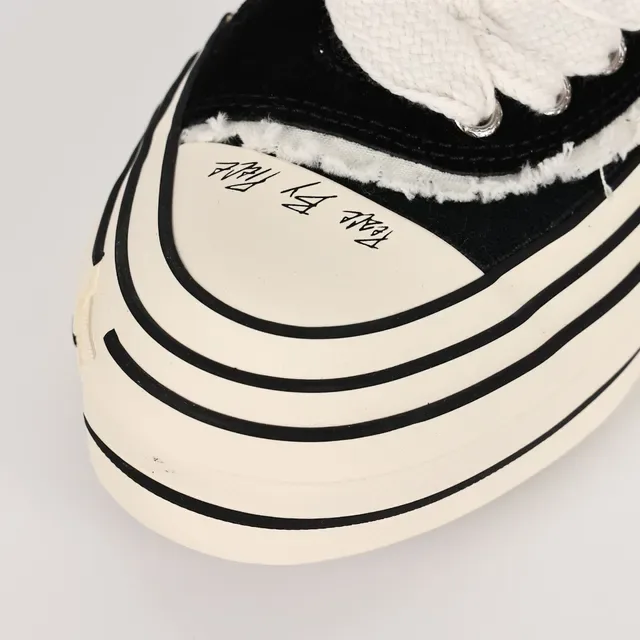 Black Beige Deconstructed Canvas Layered Striped Sole Sneakers 5