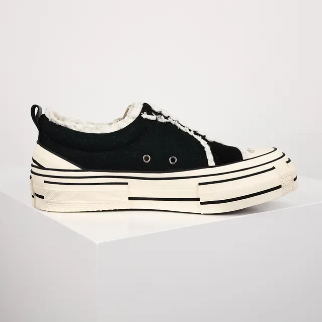Black Beige Deconstructed Canvas Layered Striped Sole Sneakers 7